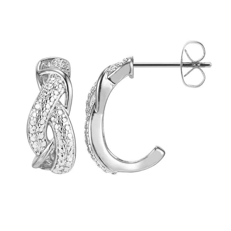 Sterling Silver Diamond Accent Twist J- Hoop Earrings, Women's, Grey Product Image