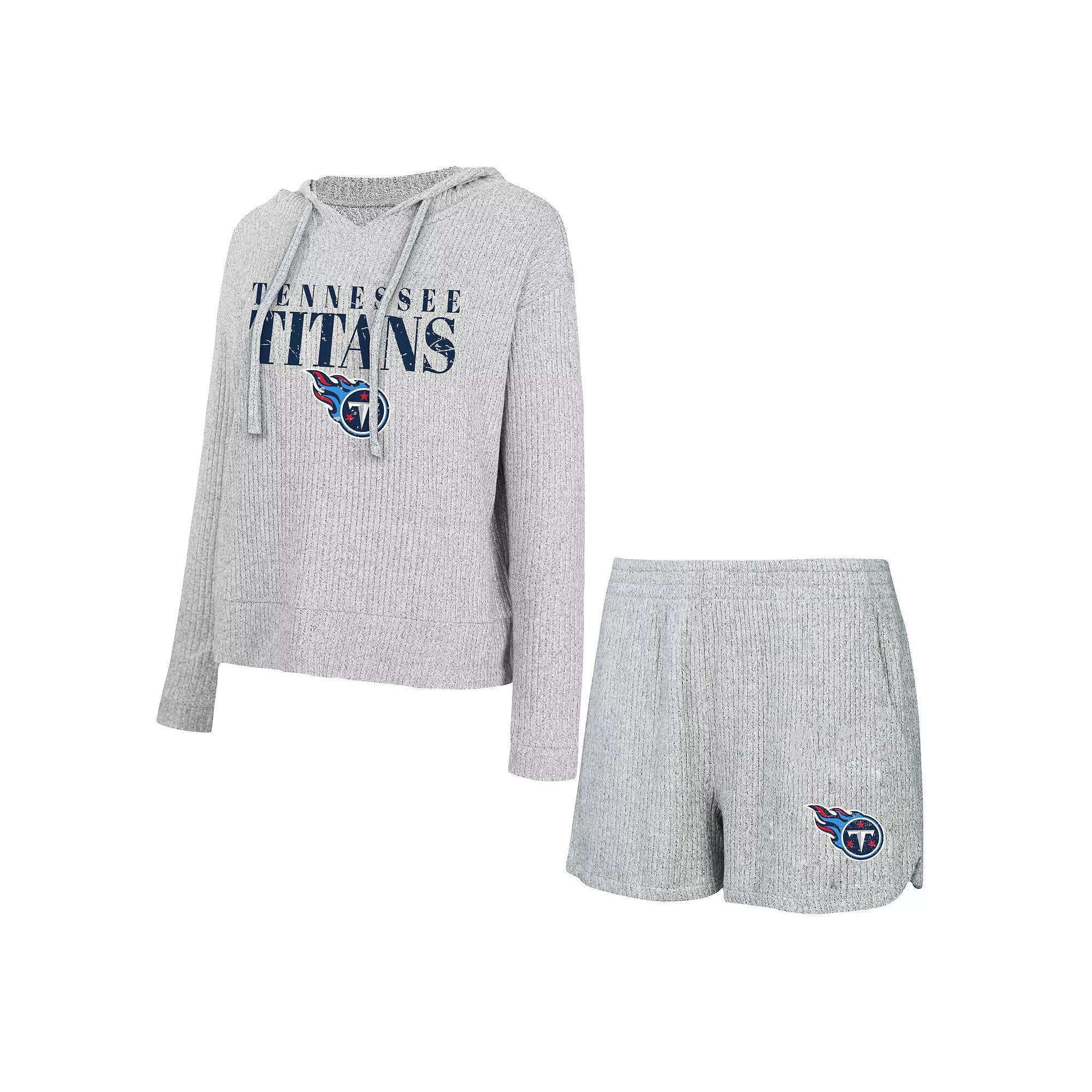 Women's Concepts Sport Gray Tennessee Titans Juniper Long Sleeve Hoodie T-Shirt & Shorts Set, Size: XL, Grey Product Image