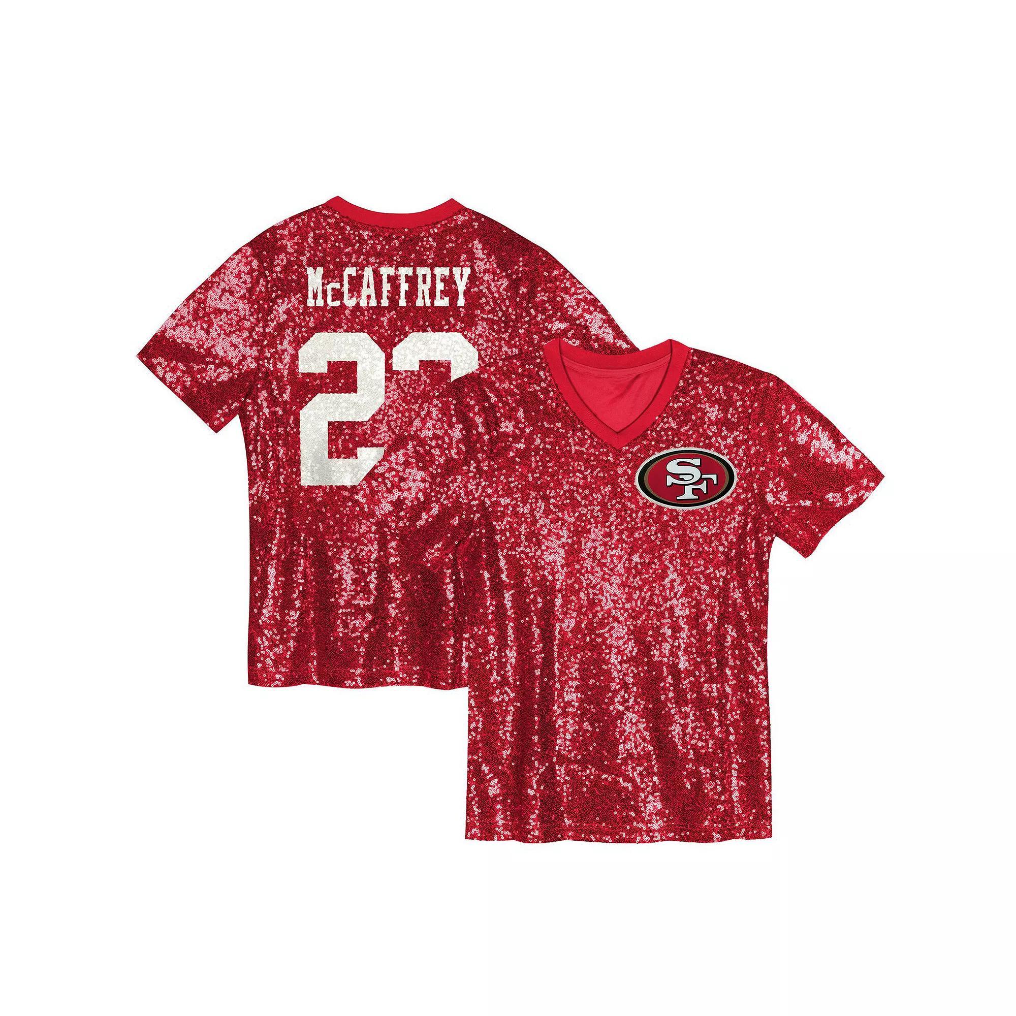 Women's Christian McCaffrey Scarlet San Francisco 49ers Player Name & Number V-Neck Fashion Jersey, Size: XL, Red Product Image