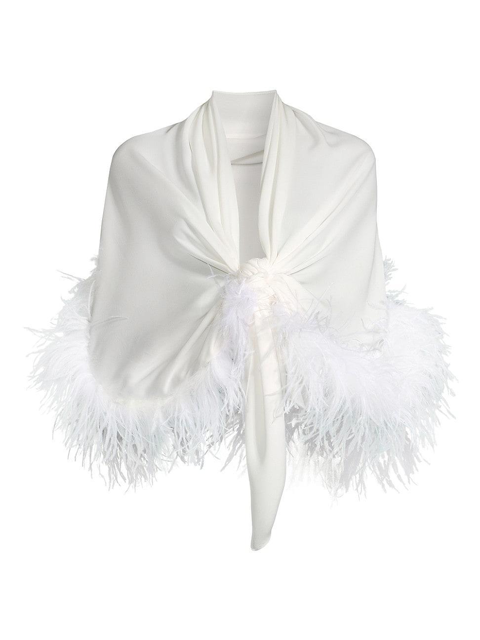 Womens Feather-Trim Silk Georgette Shawl Product Image