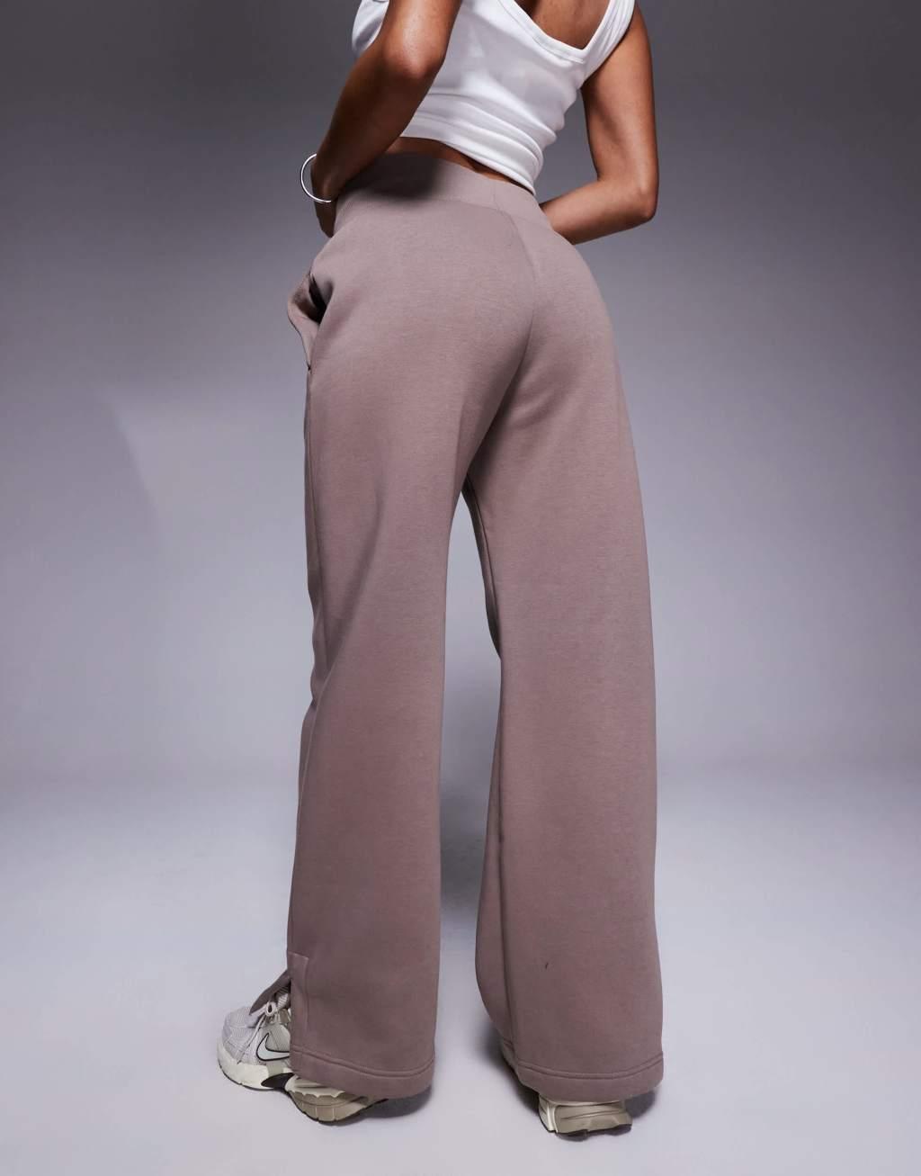 Nike Phoenix Fleece high rise wide leg sweatpants in brown Product Image