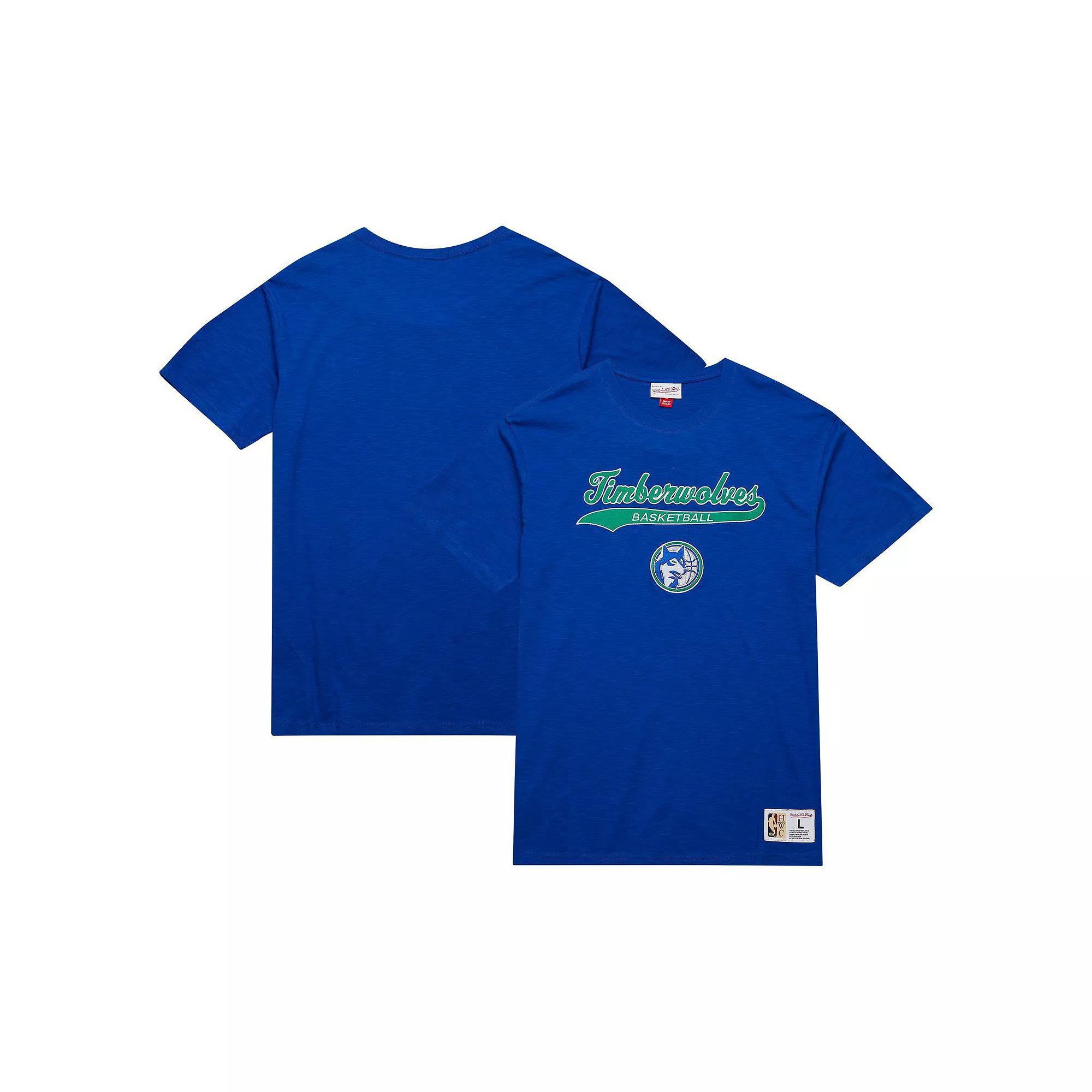 Men's Mitchell & Ness Blue Minnesota Timberwolves Hardwood Classics Felt Applique Slub T-Shirt, Size: Medium Product Image