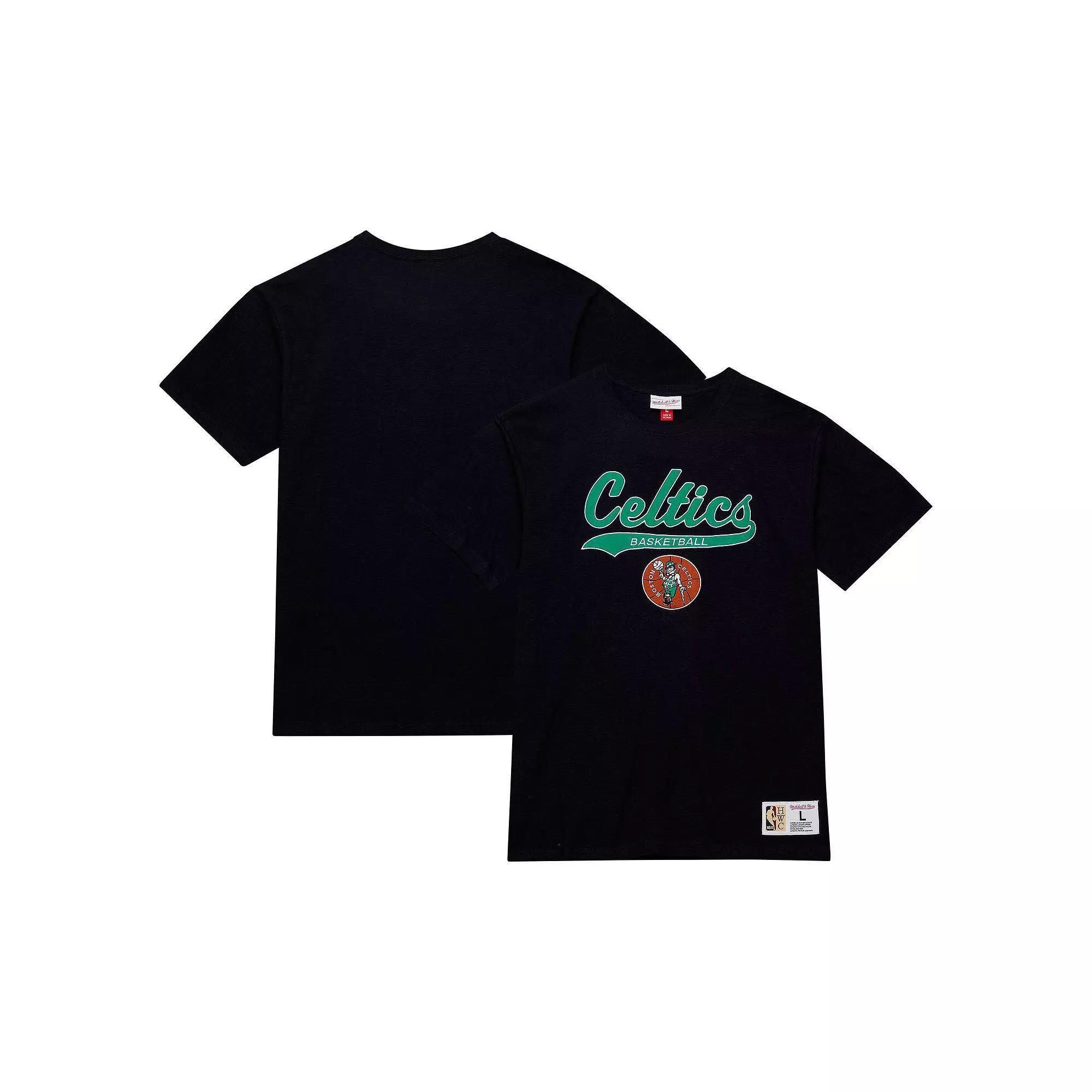 Men's Mitchell & Ness Black Boston Celtics Hardwood Classics Felt Applique Slub T-Shirt, Size: Large Product Image