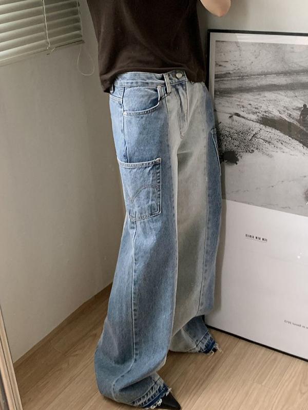 Denim Splice Side Pocket Low Rise Cargo Jeans Product Image
