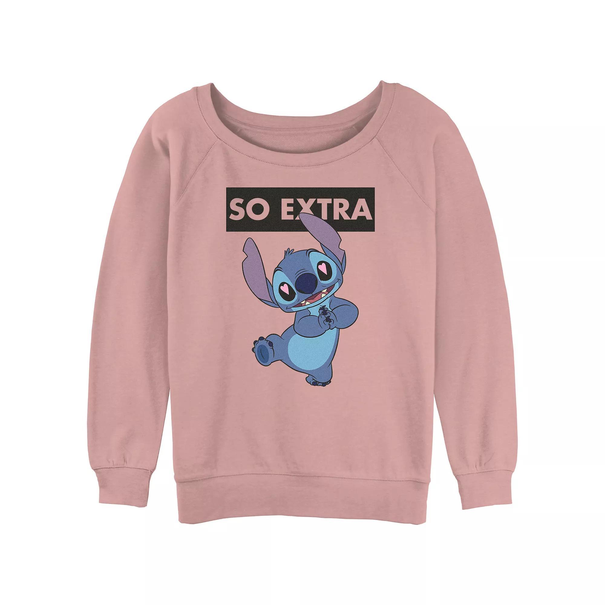 Disney's Lilo & Stitch Juniors' So Extra Stitch Slouchy Terry Graphic Pullover, Women's, Size: XL, Desert Pink Product Image