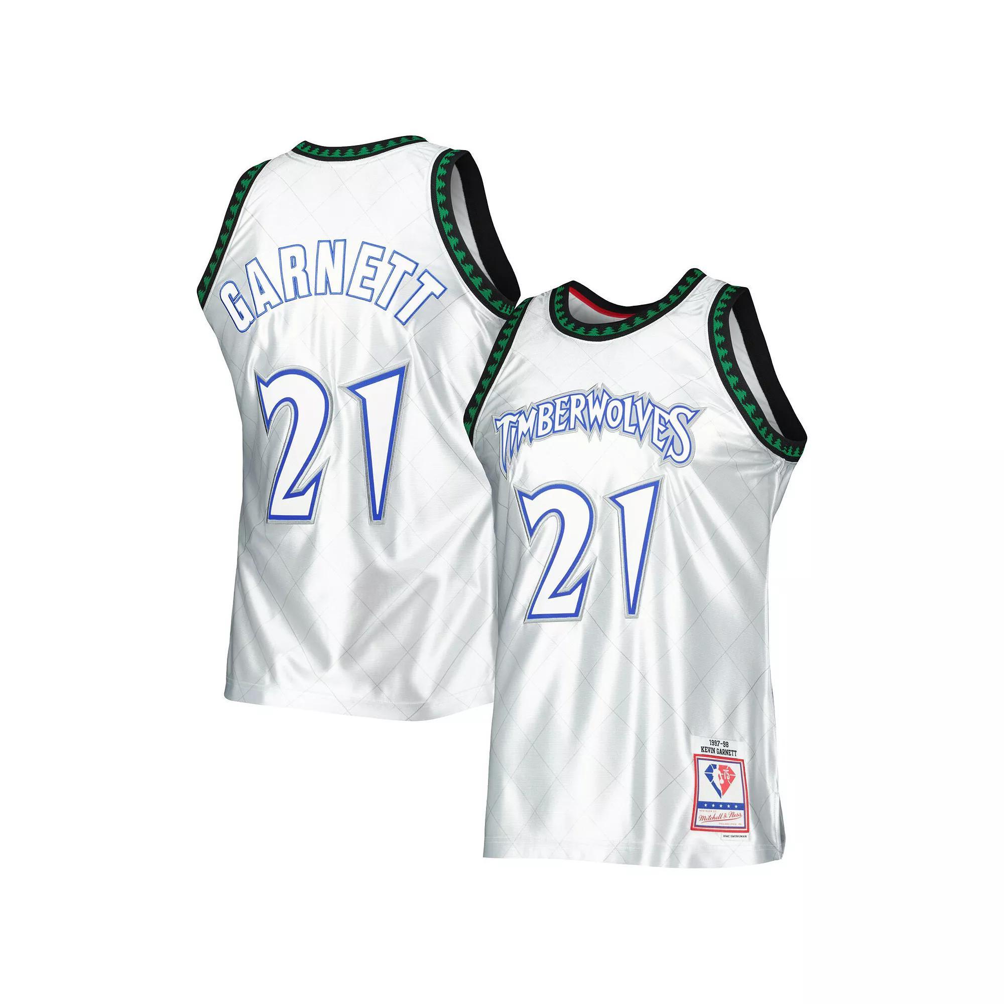 Mens Mitchell & Ness Kevin Garnett Platinum Minnesota Timberwolves 1997/98 Hardwood Classics 75th Anniversary Swingman Jersey Product Image