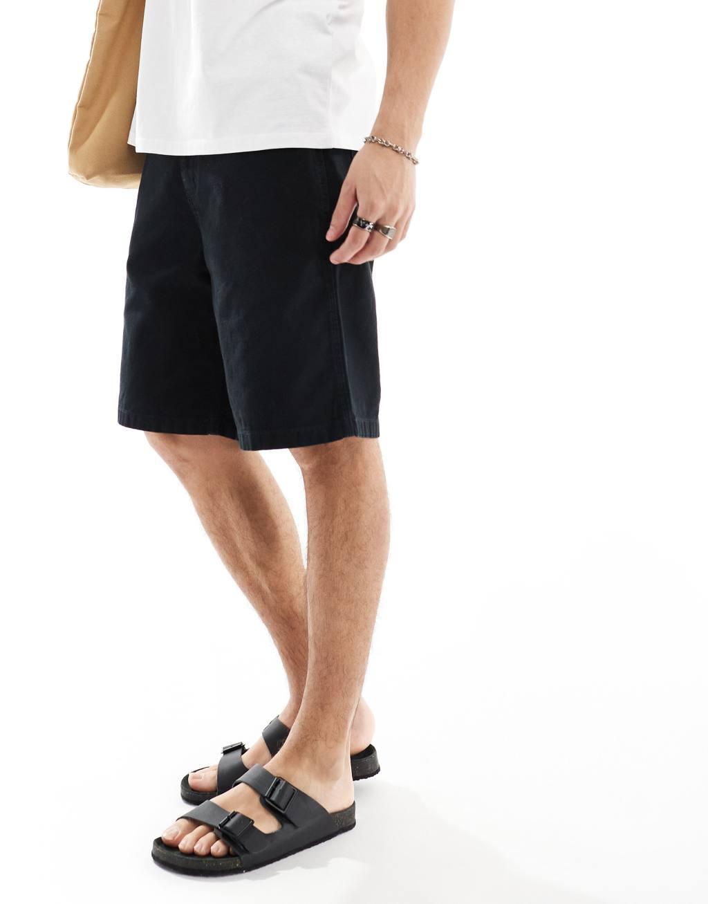 Jack & Jones baggy fit carpenter shorts in black  Product Image