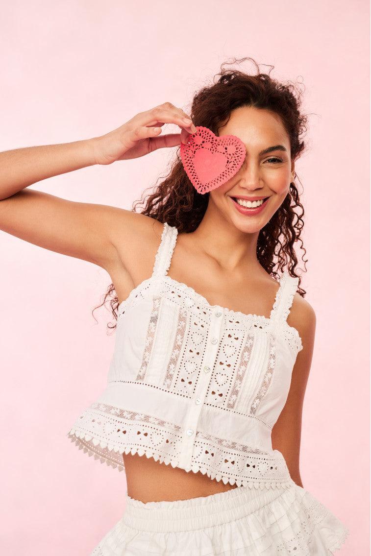 Karmina Heart Eyelet Lace Tank Top Product Image