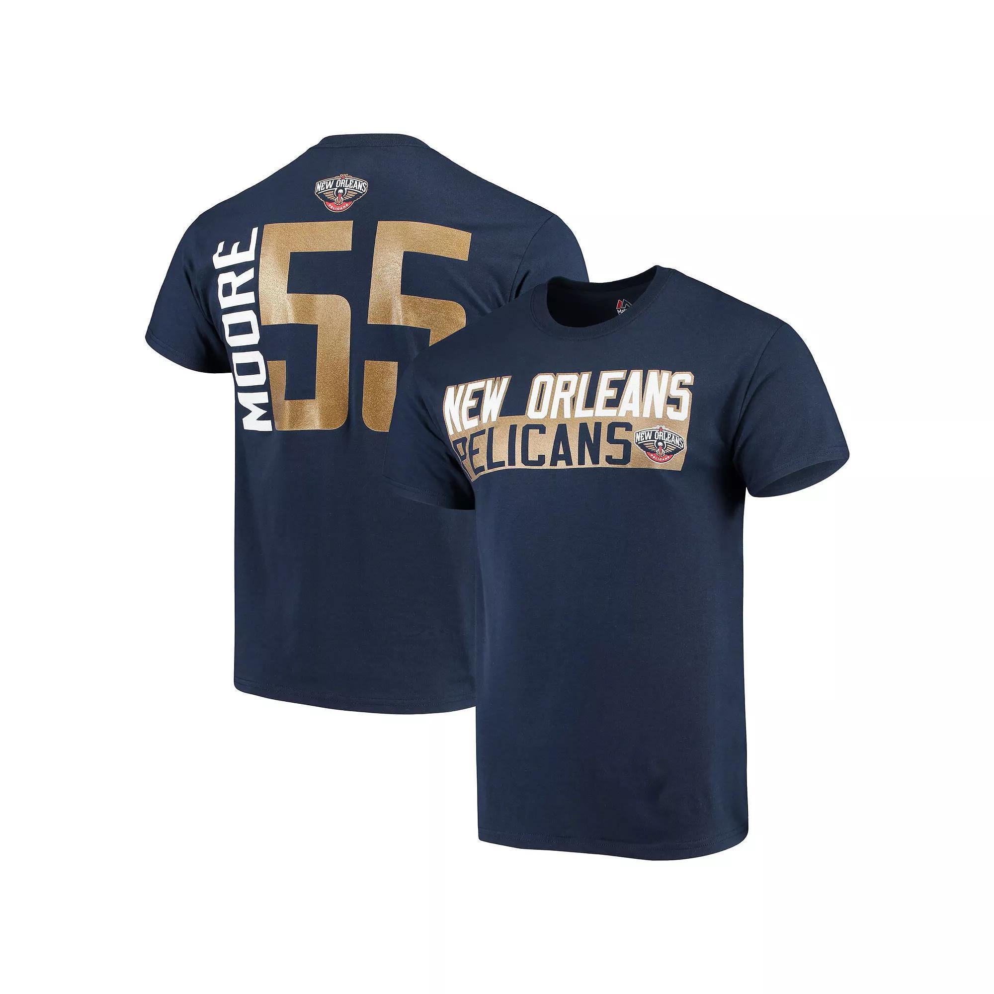 Mens Majestic ETwaun Moore New Orleans Pelicans Vertical Name & Number T-Shirt Blue Product Image
