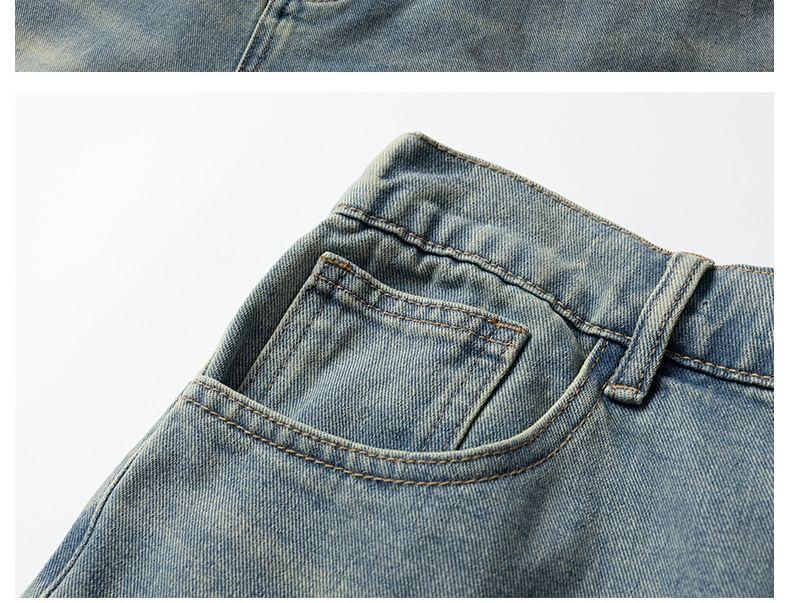 High Waist Washed Denim Shorts Product Image