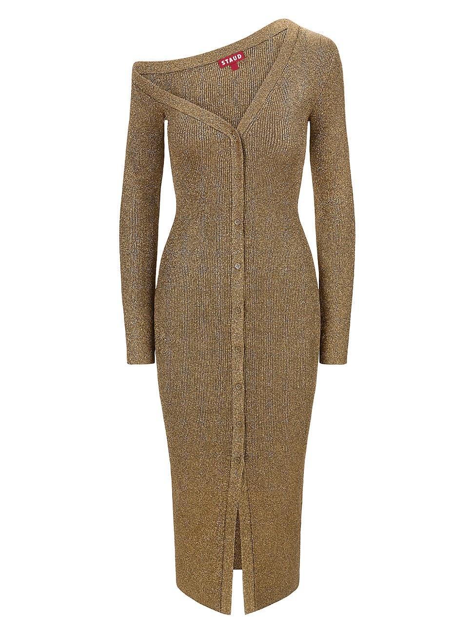 Womens Craftsman Metallic Rib-Knit Asymmetric Sweaterdress Product Image