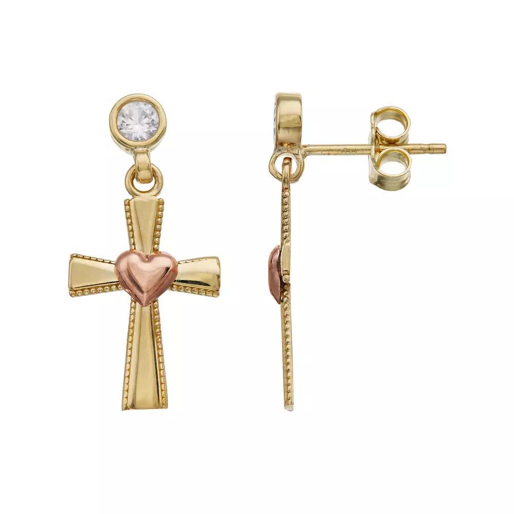 Kristen Kesho 10k Gold Lab-Created Gemstone Birthstone Heart Cross Dangle Earrings, Women's, Feb Product Image