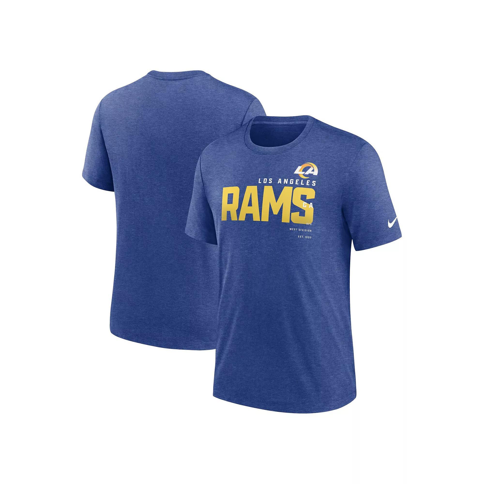 Men's Nike Heather Royal Los Angeles Rams Team Tri-Blend T-Shirt, Size: 3XL, Blue Product Image