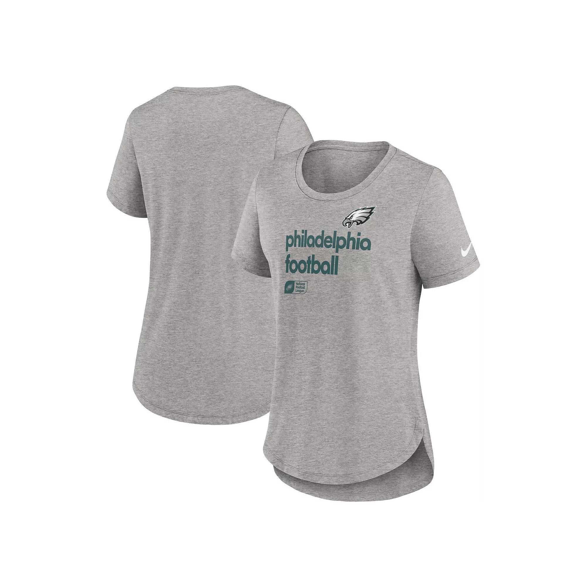 Women's Nike  Heather Gray Philadelphia Eagles Fashion Tri-Blend T-Shirt, Size: XS, Grey Product Image