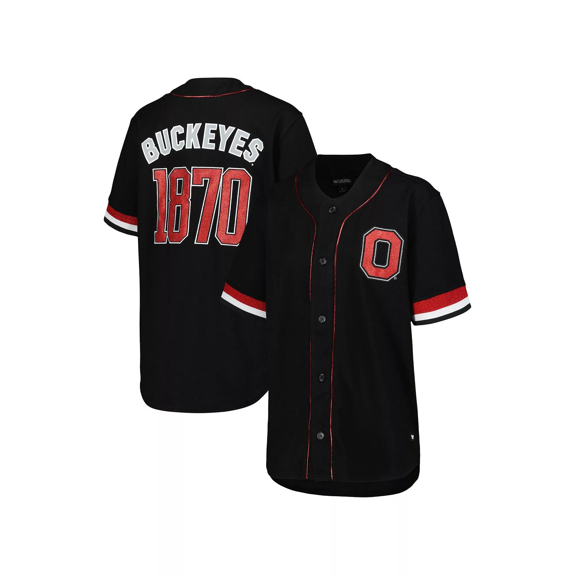 Women's The Wild Collective Black Ohio State Buckeyes Button-Up Baseball Shirt, Size: Small Product Image