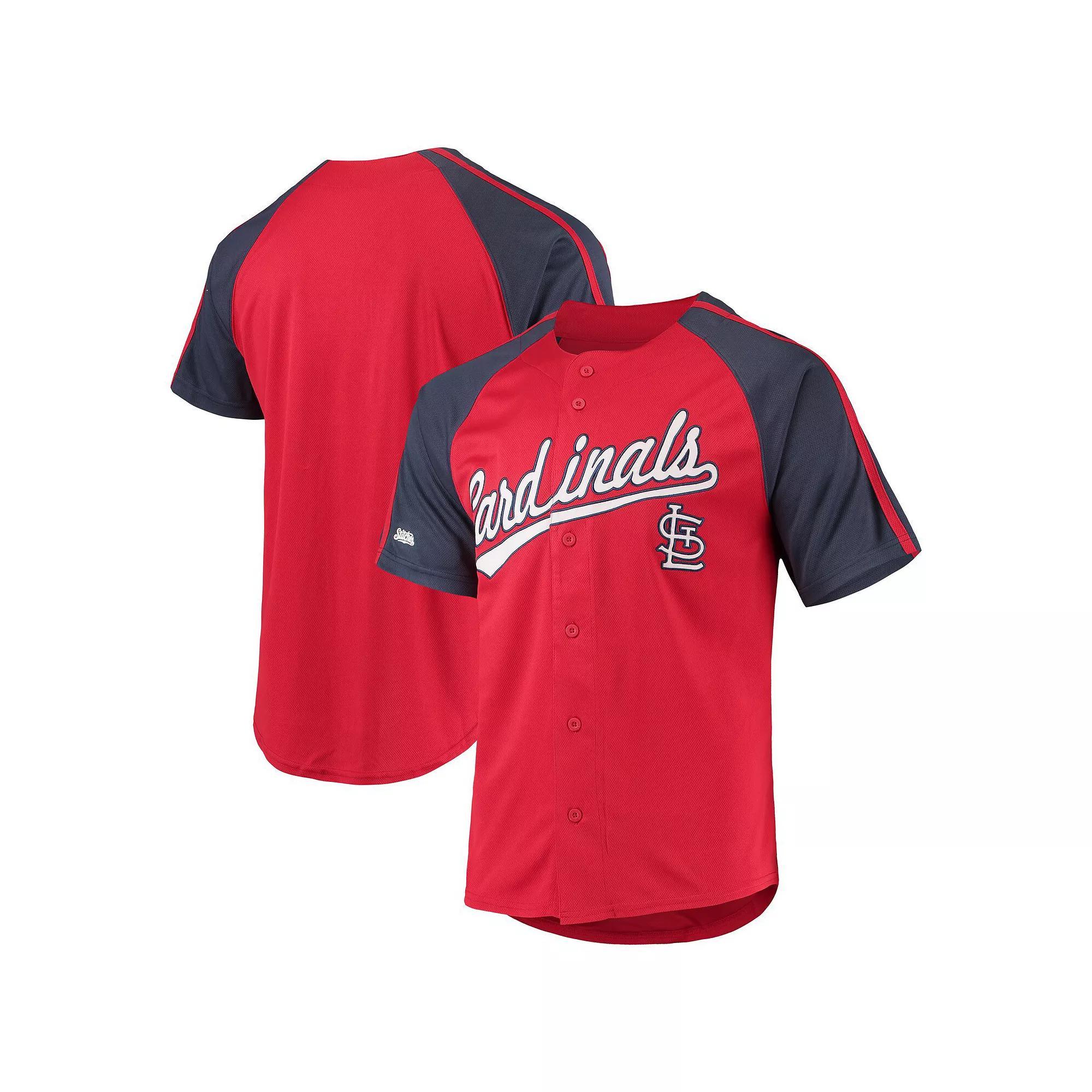Men's Stitches Red St. Louis Cardinals Button-Down Raglan Replica Jersey, Size: Medium Product Image