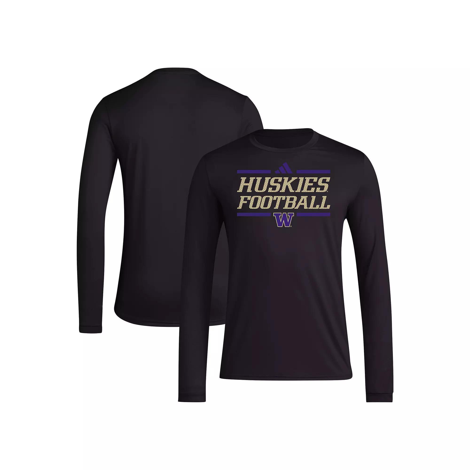 Men's adidas Black Washington Huskies Locker Football Pre-Game AEROREADY Long Sleeve T-Shirt, Size: 2XL Product Image