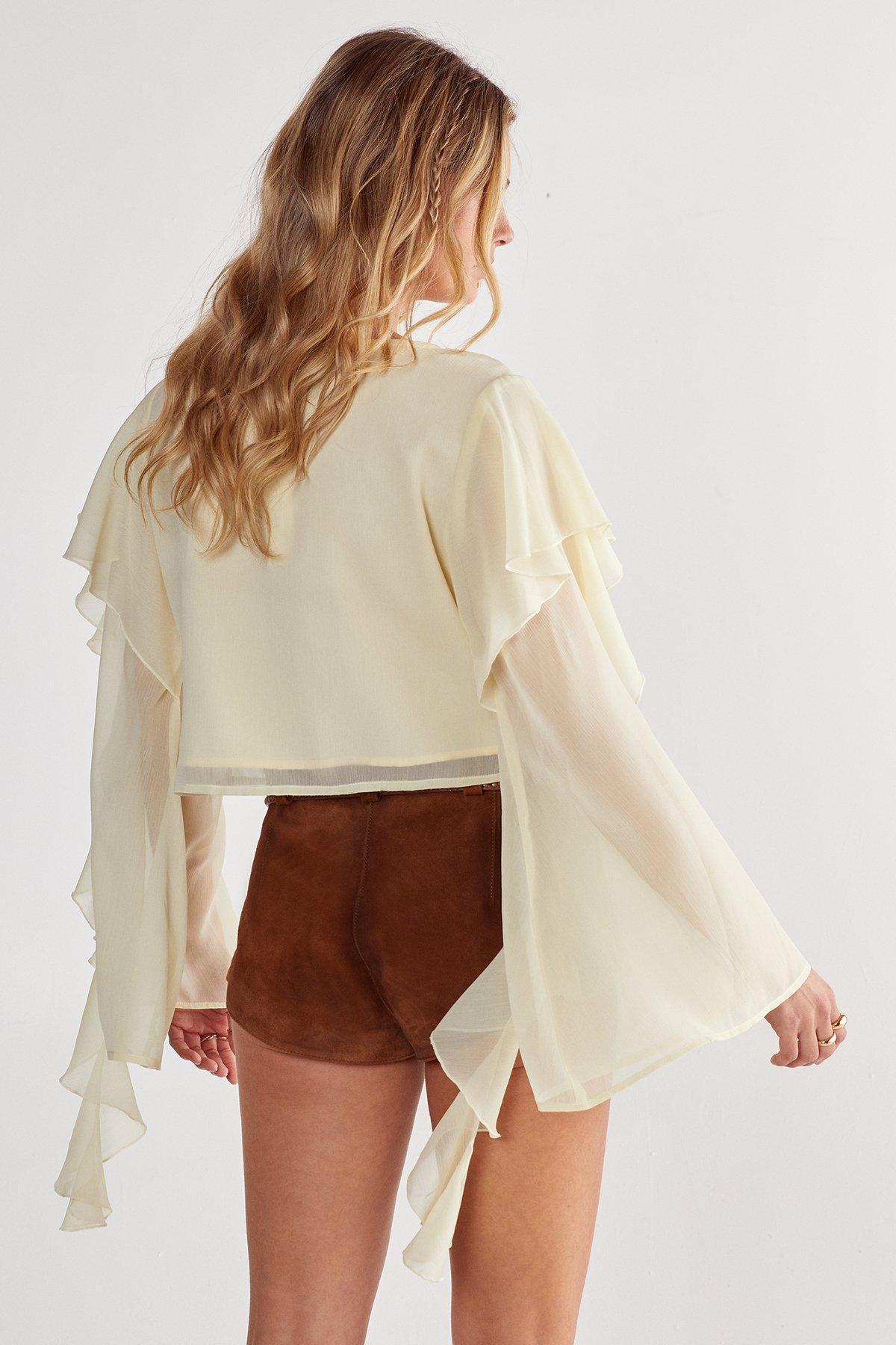 Chiffon Ruffle Sleeve Tie Front Top Product Image