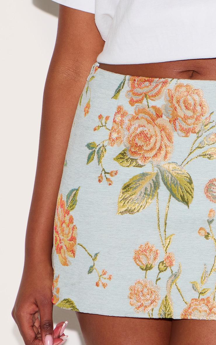 Blue Jacquard Printed Mini Skirt Product Image