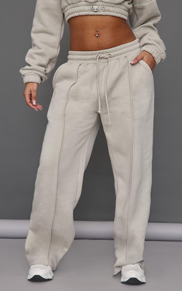 Petite Moss Grey Wide Leg Seam Detailed Sweatpants Product Image