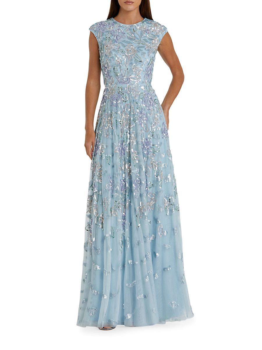 Mac Duggal Sequin Crew Neck Cap Sleeve A Product Image