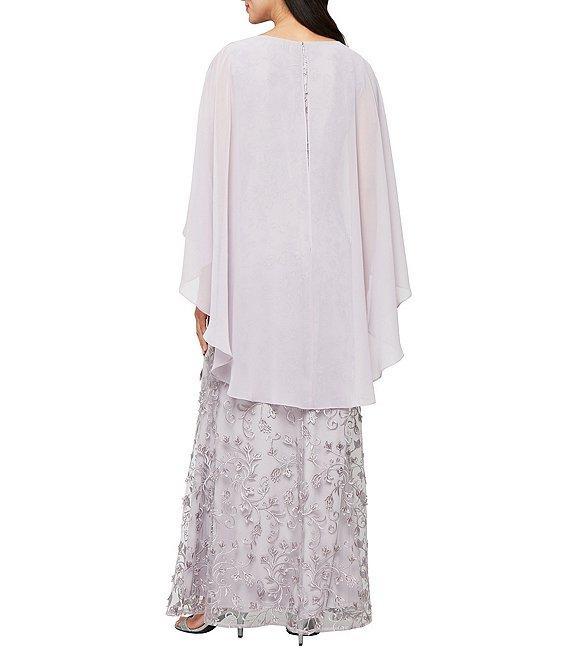 Ignite Evenings Petite Size 3D Embroidered Boat Neck Chiffon 3/4 Overlay Sleeve Gown Product Image