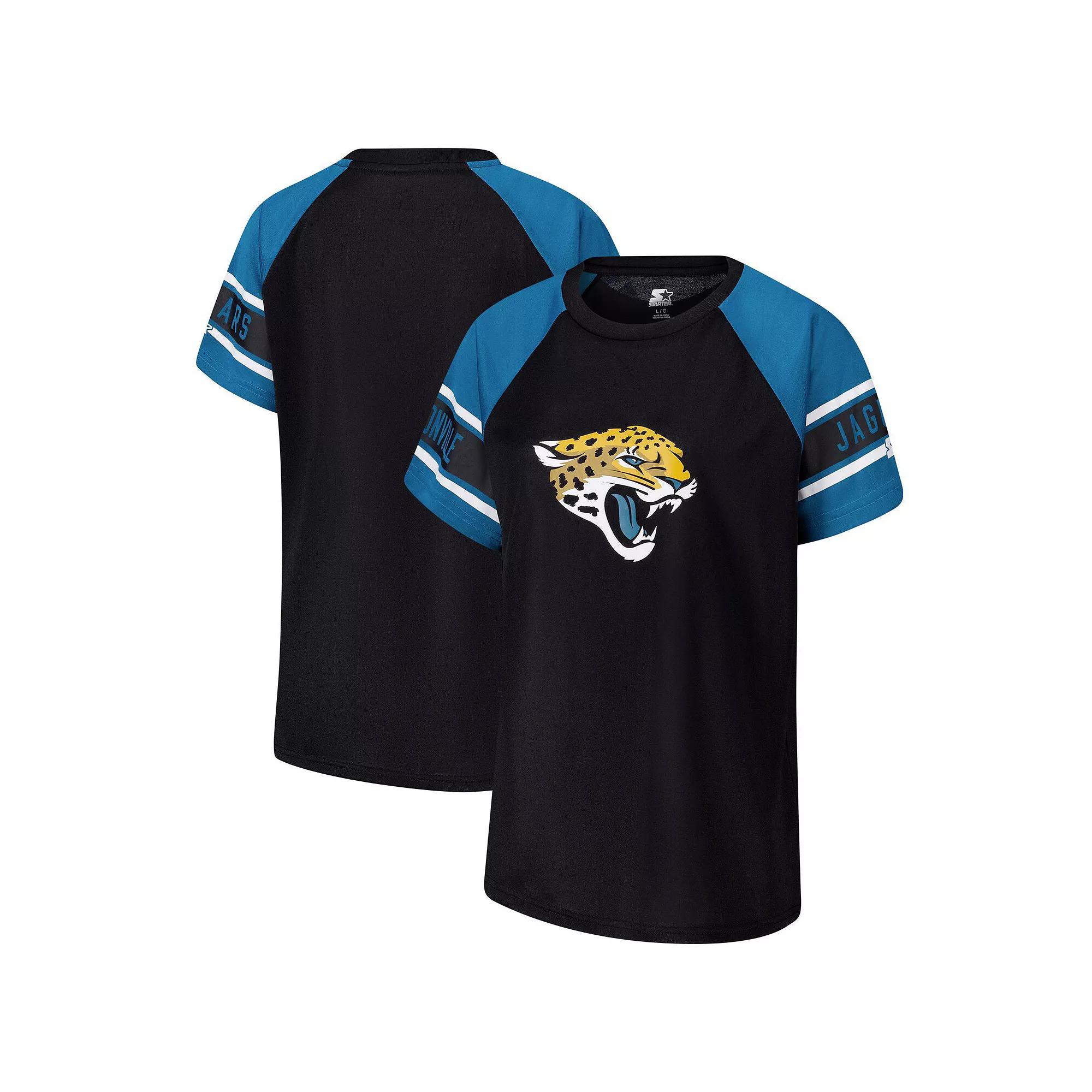Women's Starter Black Jacksonville Jaguars 1st Rounder Color Block Raglan Top, Size: 2XL Product Image