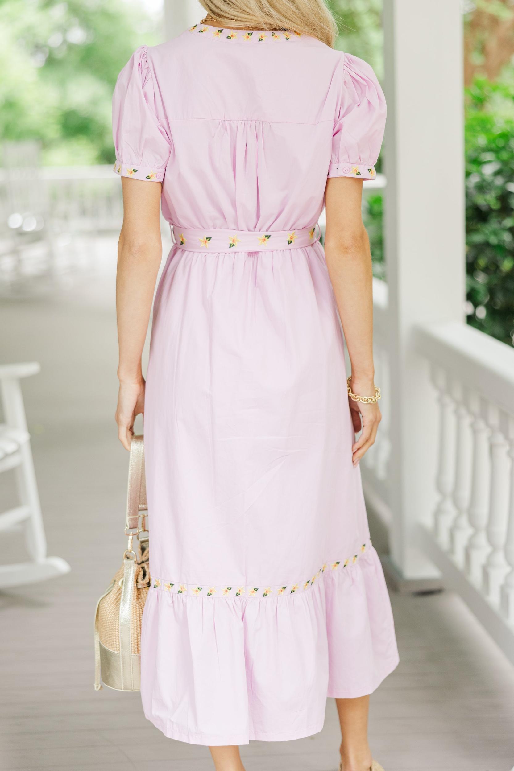Feeling The Glow Pink Embroidered Midi Dress Female Product Image