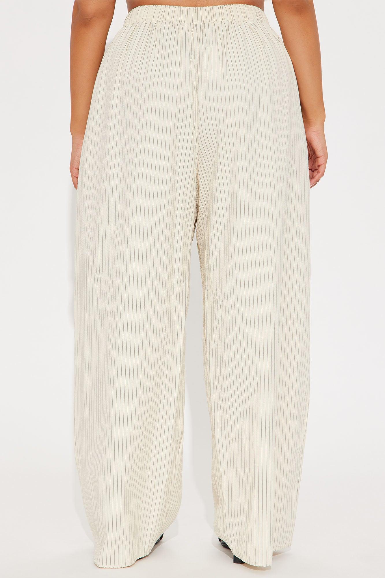 Kimmy Wide Leg Pinstripe Pants - Cream Product Image