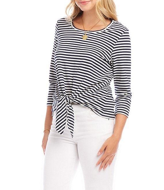 Karen Kane Striped Tie-Front Crew Neck 3/4 Sleeve Top Product Image