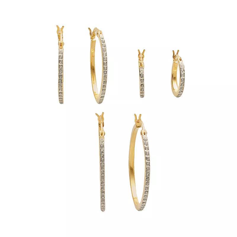 Diamond Mystique™ 18k Gold Over Silver Diamond Accent Hoop Earring Set, Women's, Multicolor Product Image