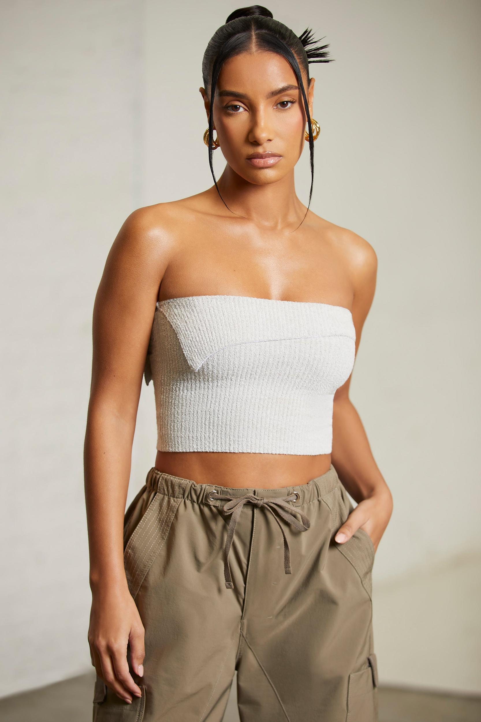 Overlap Bandeau Crop Top in Grey Product Image