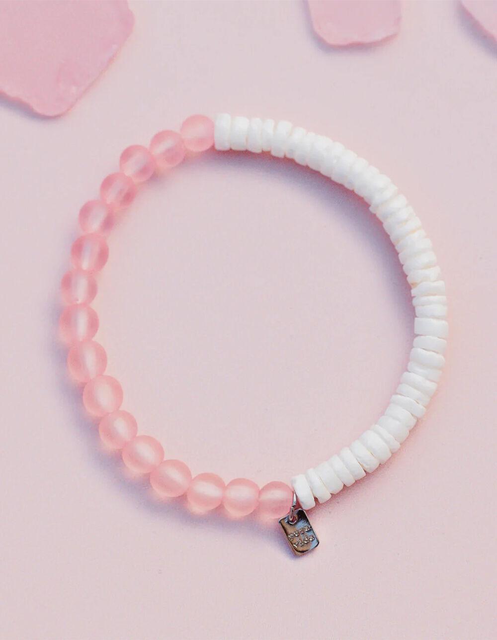 PURA VIDA Puka Shell & Frosted Bead Stretch Bracelet - PINK Product Image