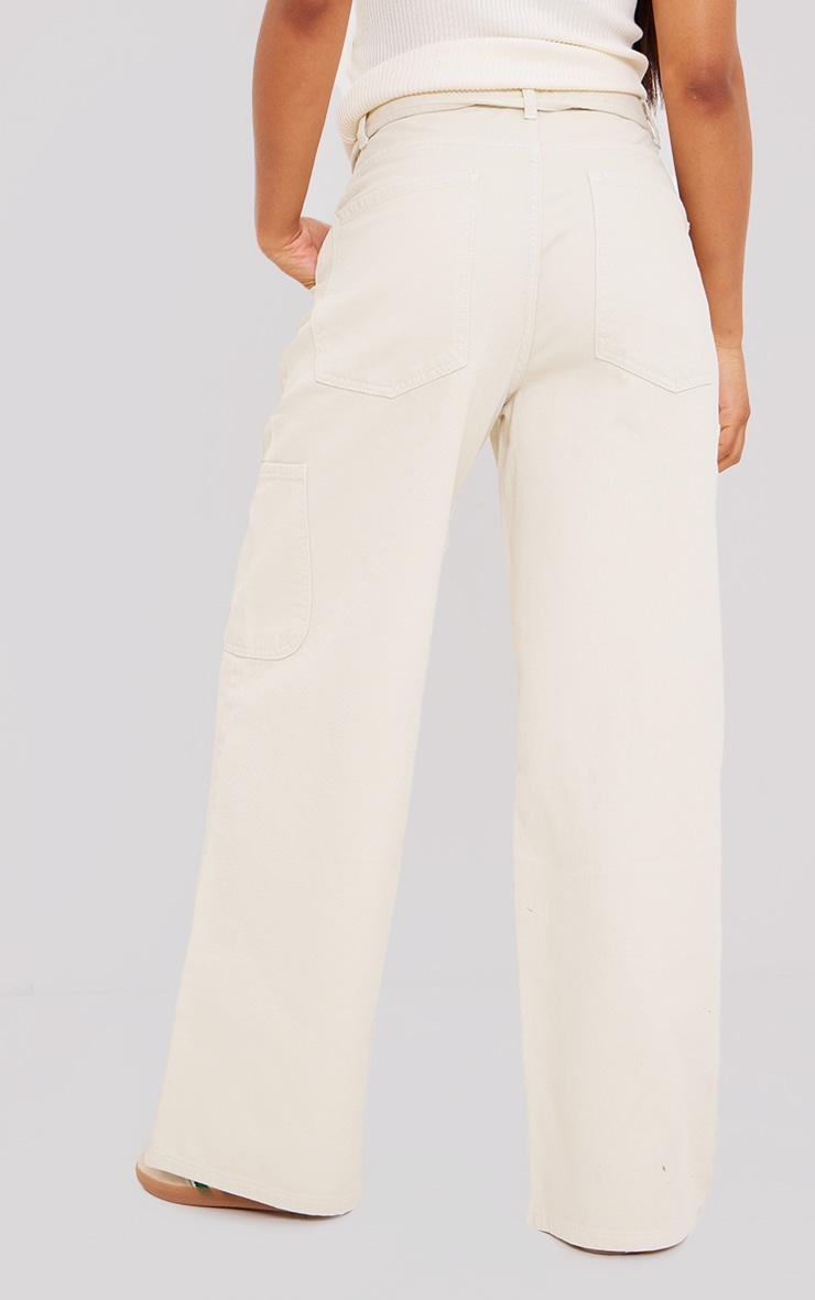 Ecru Tie Waistband Detail Wide Leg Jeans Product Image