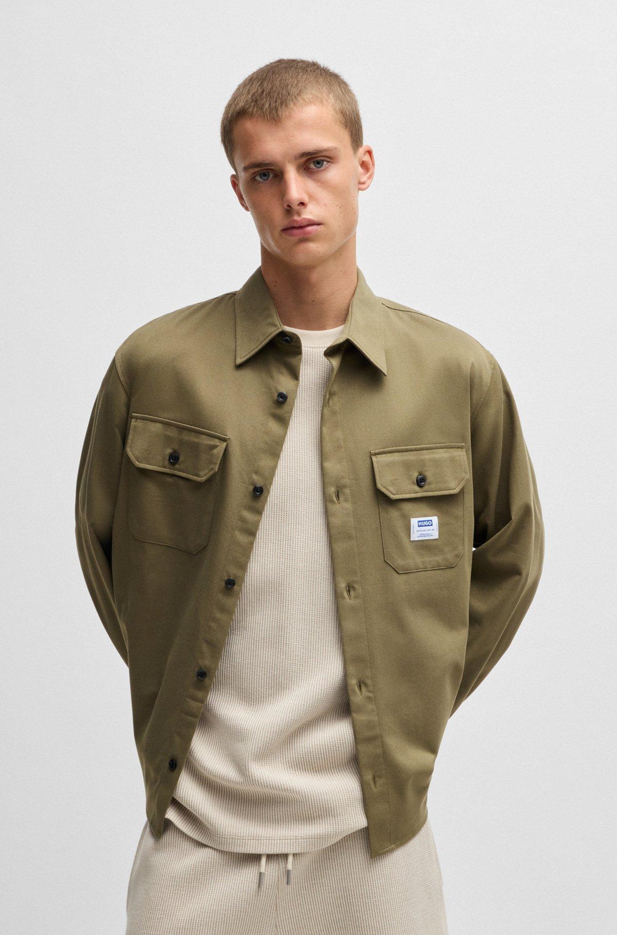HUGO - Cotton-twill shirt with logo label - Light Green Product Image