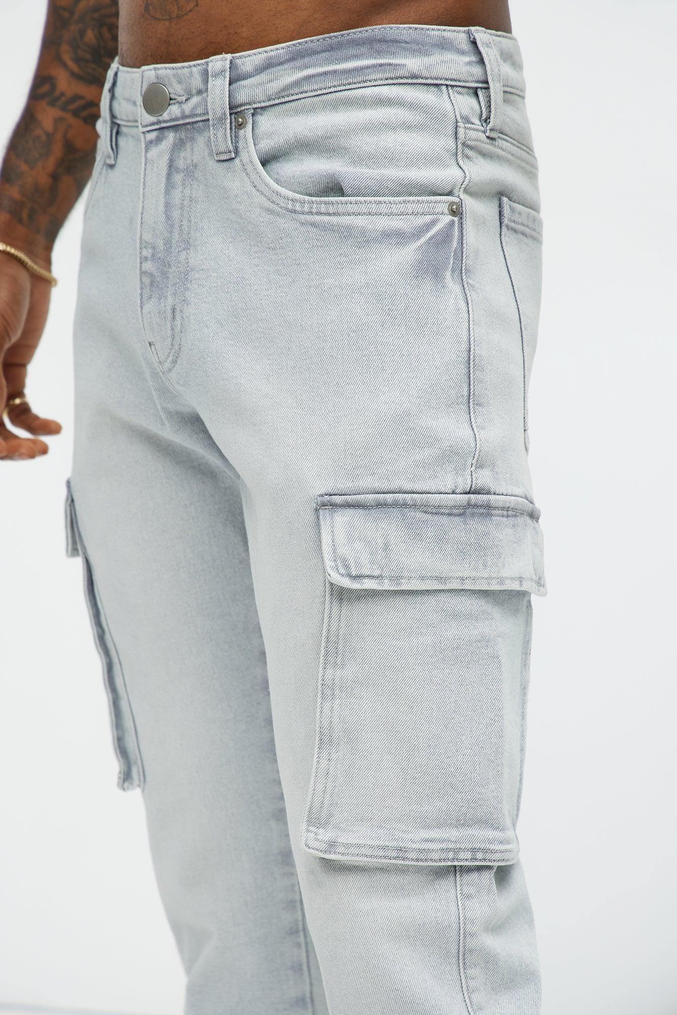 Classic Slim Cargo Jeans - Grey/Blue Product Image