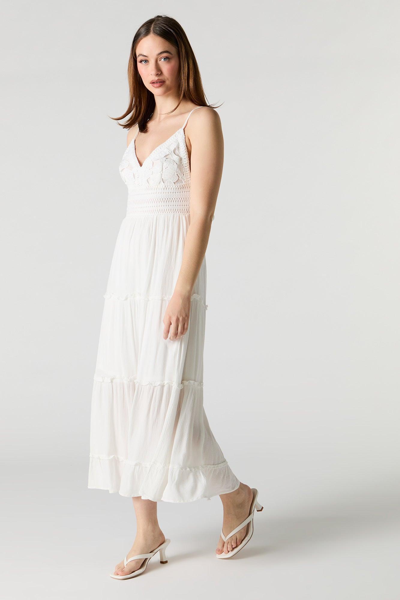Crochet Trim Tiered Midi Dress Female Product Image