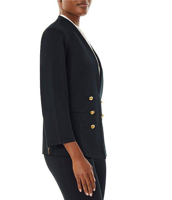 Ming Wang Stand Collar 3/4 Sleeve Button Trim Knit Jacket Product Image