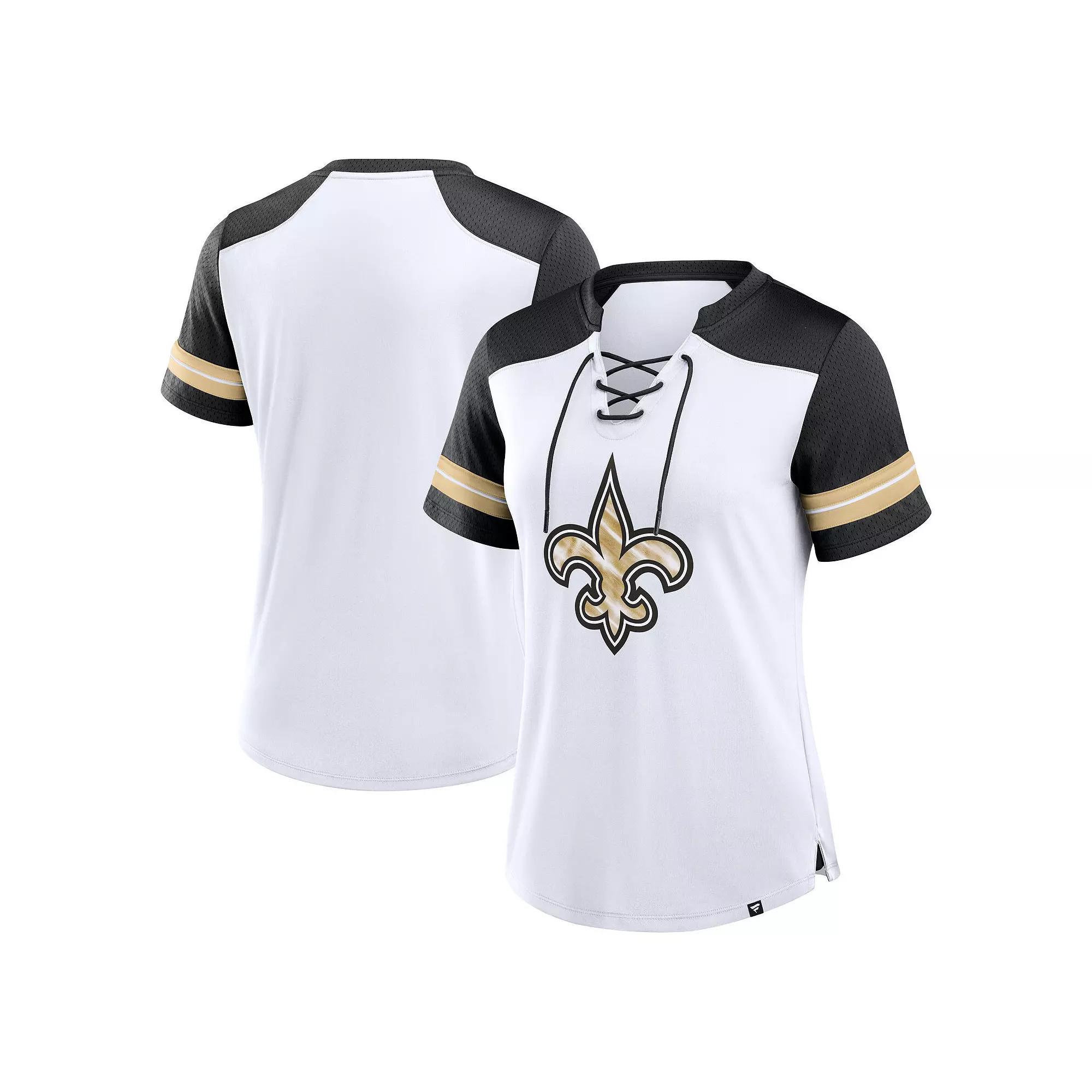 Womens Fanatics /Black New Orleans Saints Foiled Primary Lace-Up T-Shirt Product Image