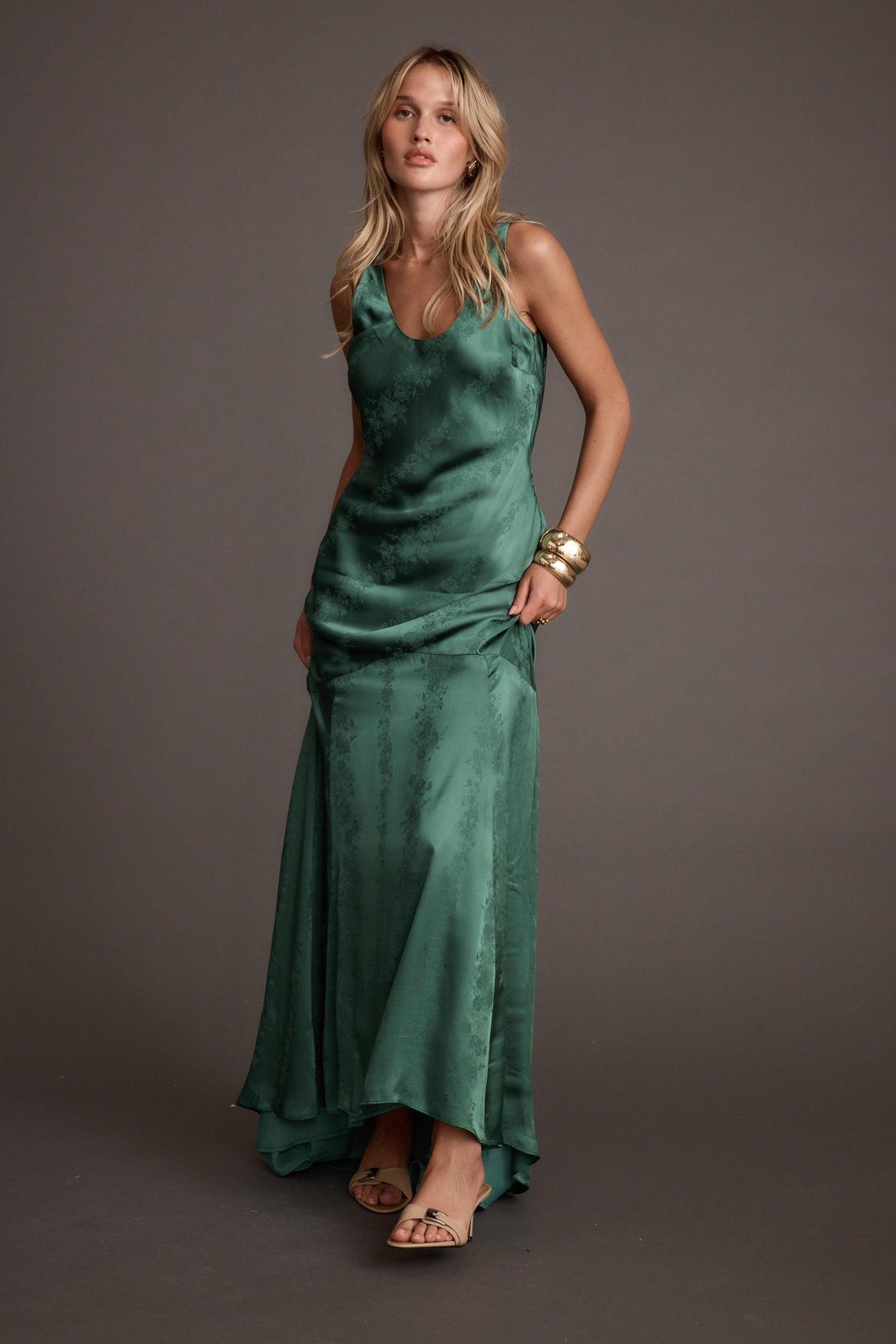 Willow Emerald Jacquard Maxi Dress Product Image