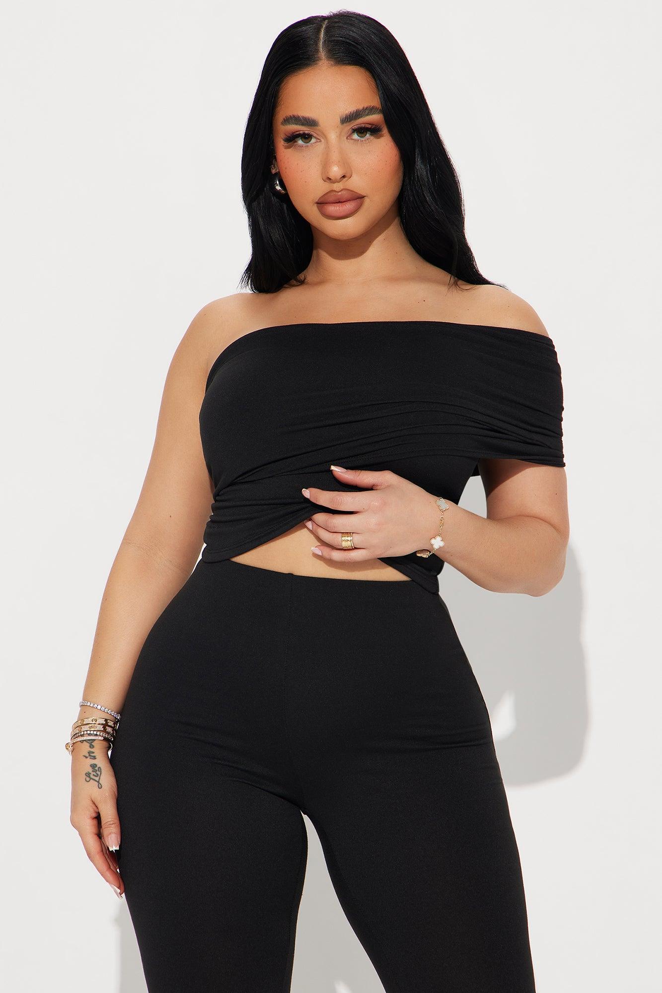 Fiona One Shoulder Pant Set - Black Product Image