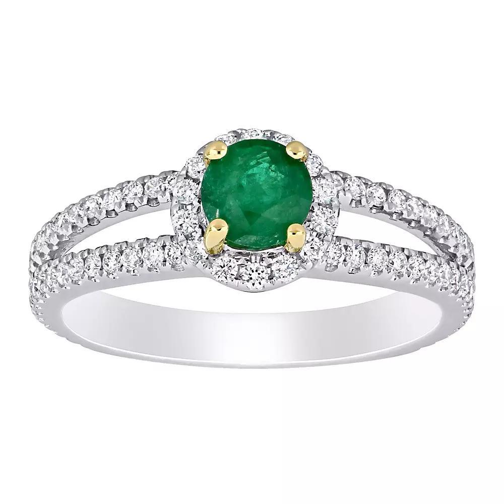Stella Grace Two-Tone 14k Gold Emerald & 1/2 Carat T.W. Diamond Halo Split Shank Engagement Ring, Women's, Size: 7, 14k Two Tone Product Image
