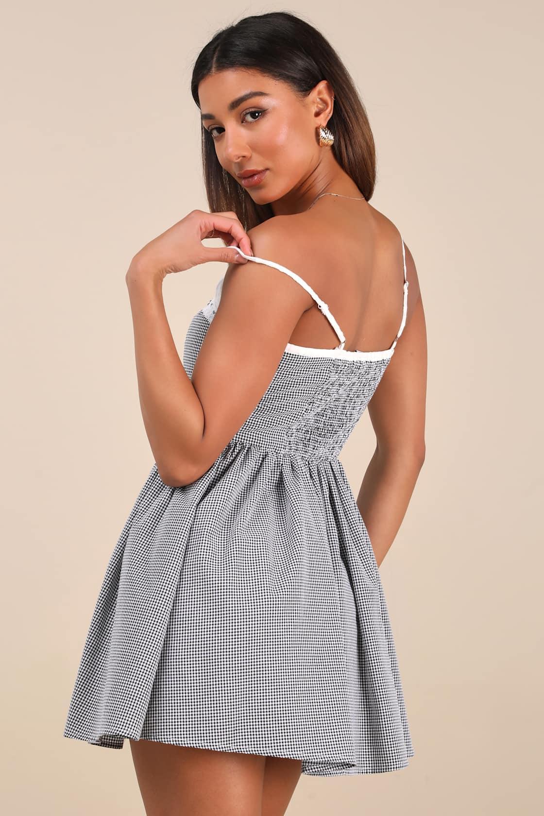 Amarilis Black and White Gingham Button-Front Mini Dress Product Image