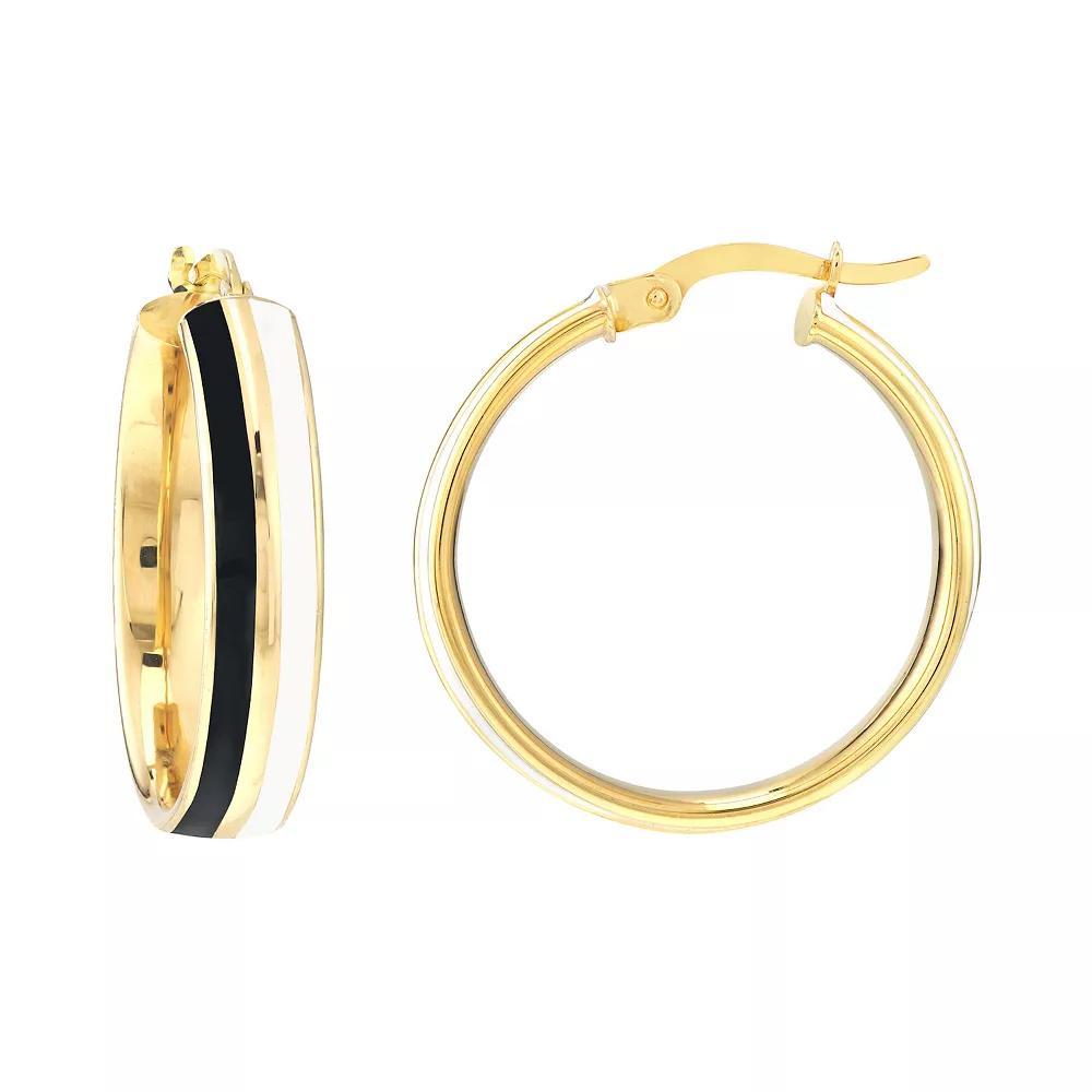 Color Romance 20 mm Enamel Striped Hoop Earrings, Women's, Black White Product Image