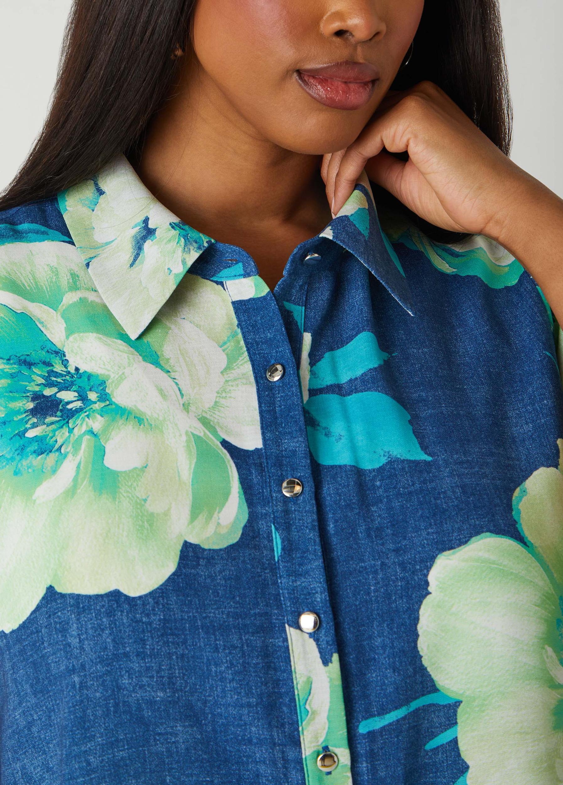 Floral Denim Print Shirt Product Image