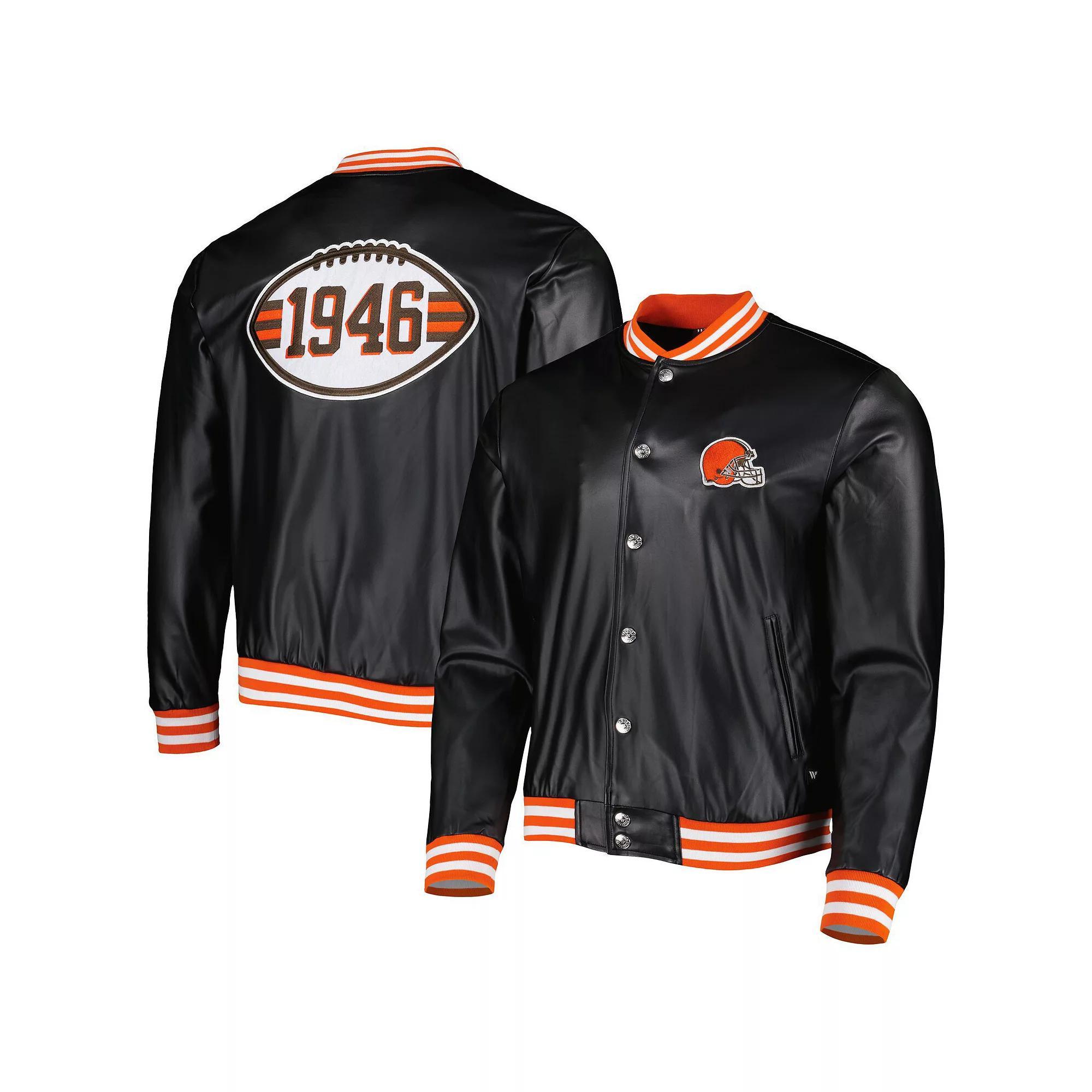 Men's The Wild Collective Black Cleveland Browns Metallic Bomber Full-Snap Jacket, Size: Large Product Image