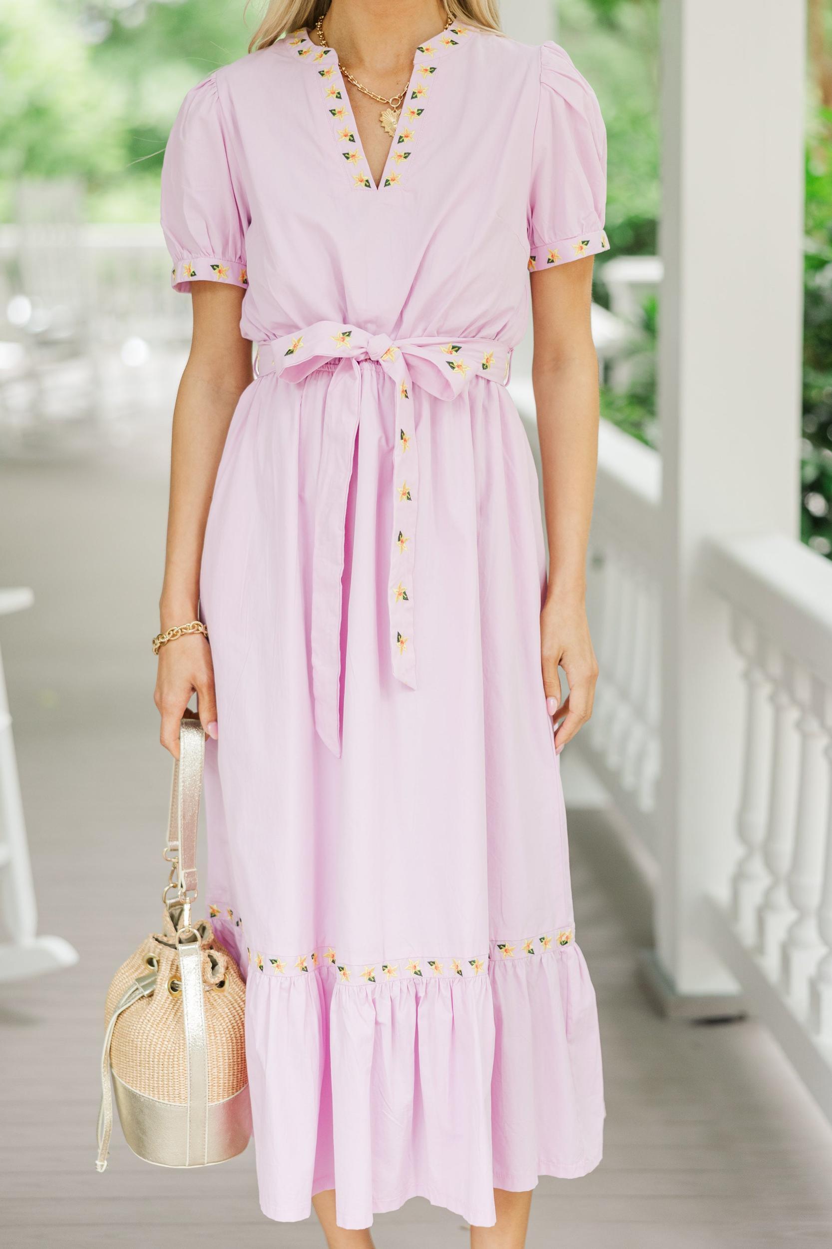 Feeling The Glow Pink Embroidered Midi Dress Female Product Image