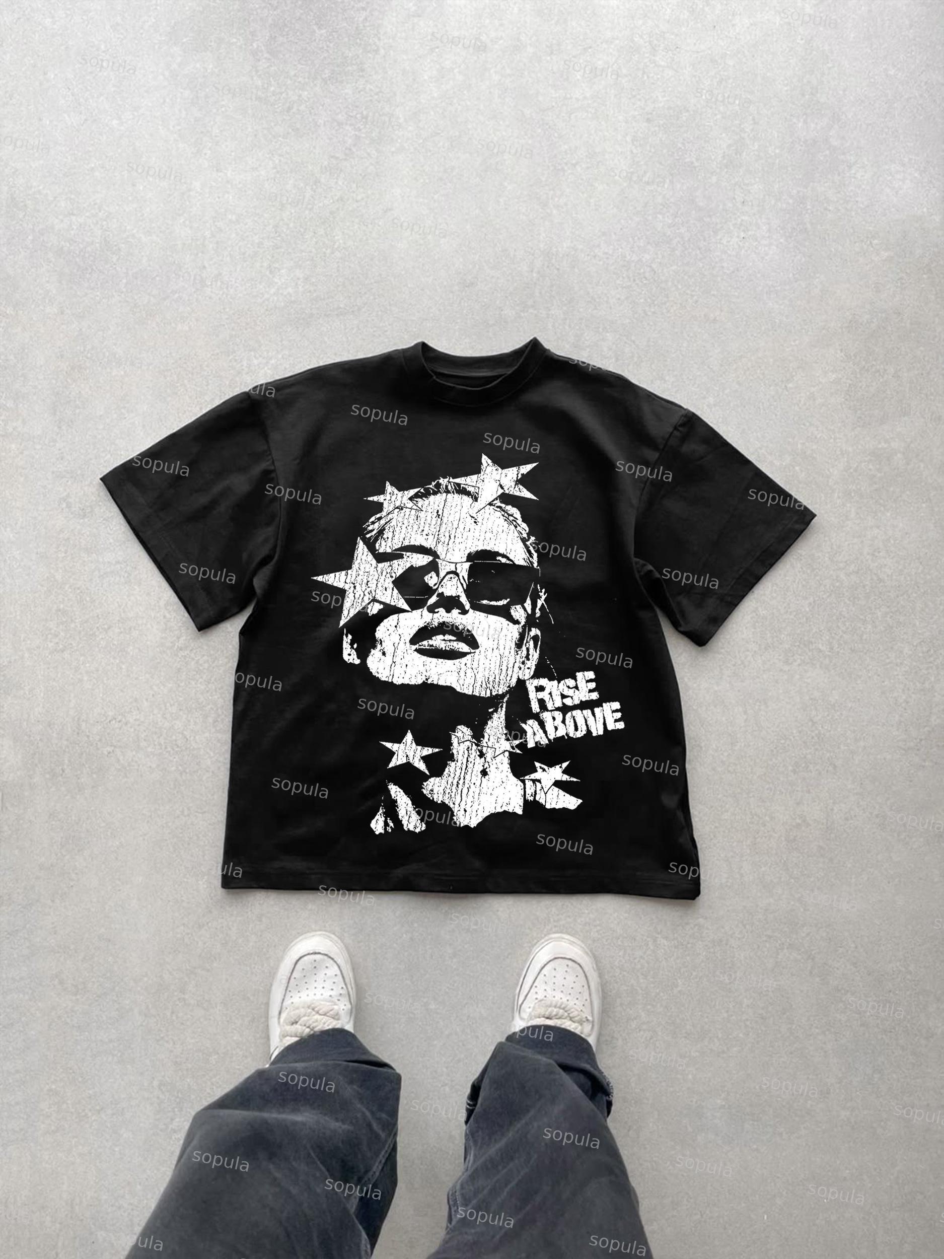 Street Drip Portrait Print Cotton T-shirt Product Image