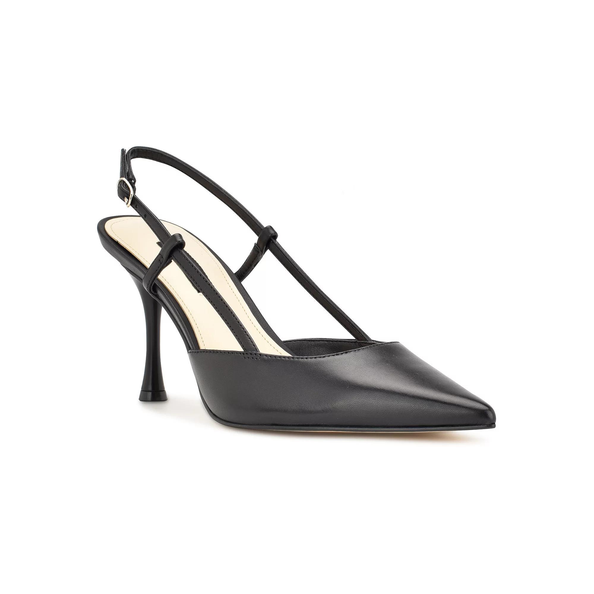 Nine West Peni Pointy Toe Women's Slingback Dress Pumps, Size: 8.5, Black Leather Product Image