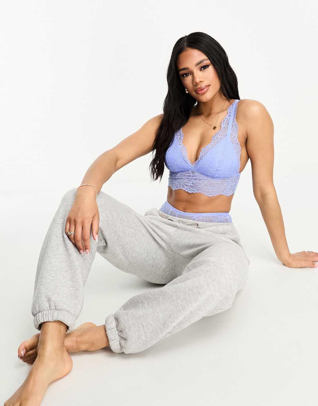 ASOS DESIGN Sienna lace longline padded bralette in cornflower blue Product Image
